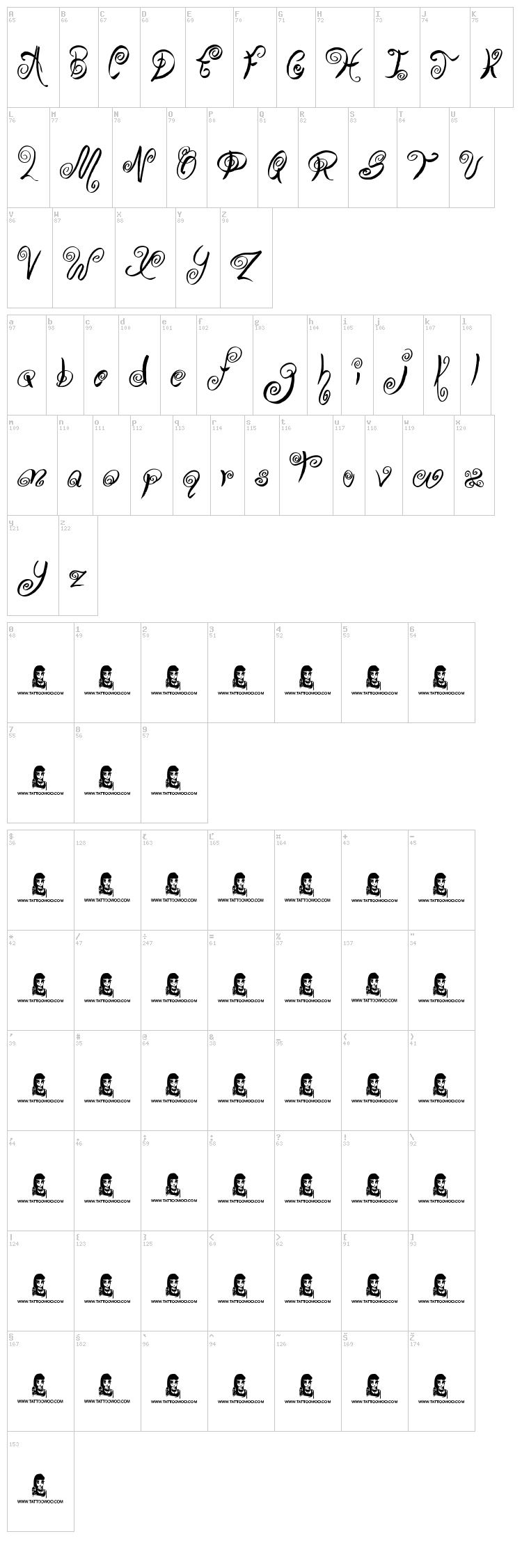Swirly Shirley font map